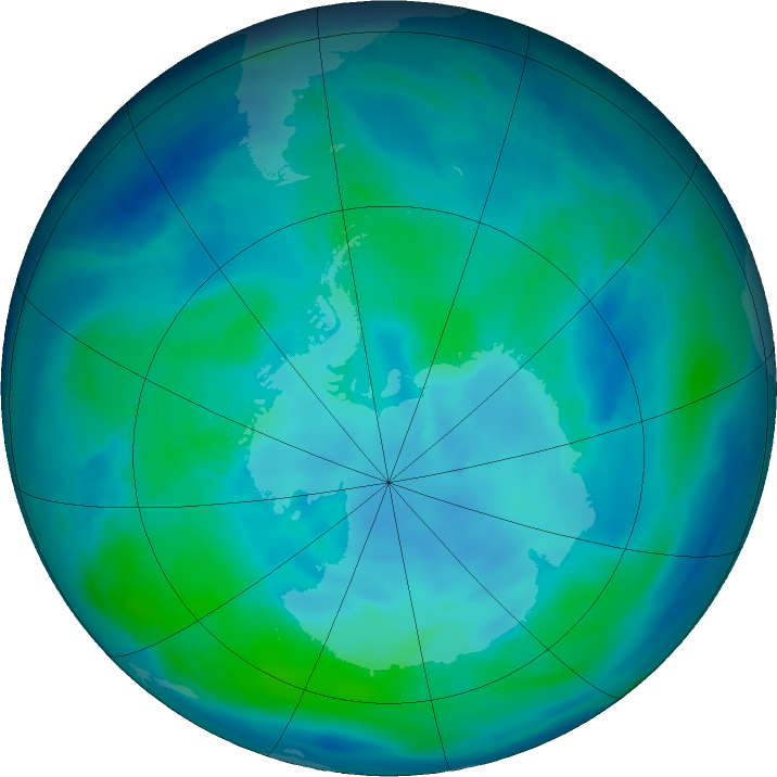 Antarctic ozone map for 08 March 2016